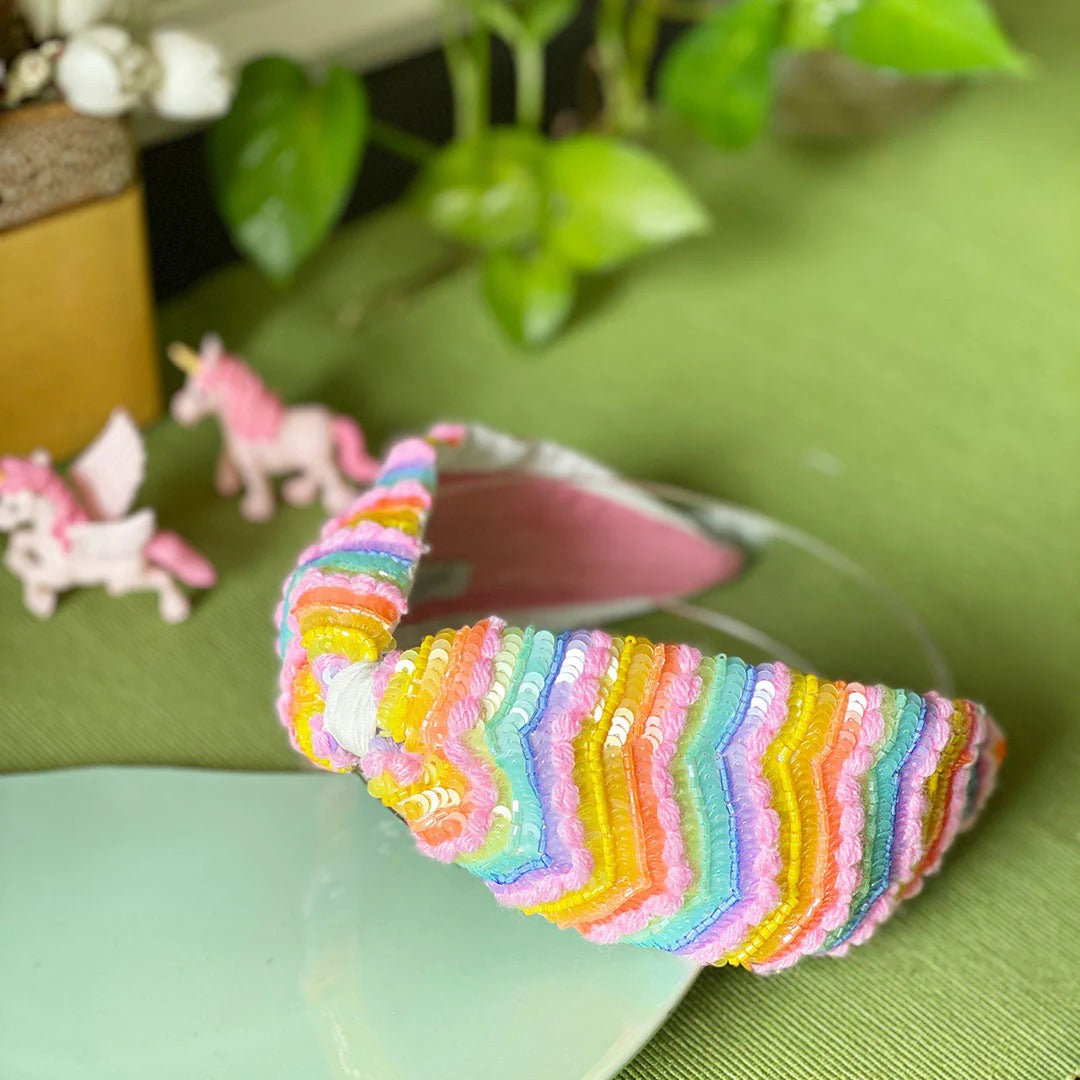 Evissa Chevron Hand Embroidered Headband | Joey & Pooh