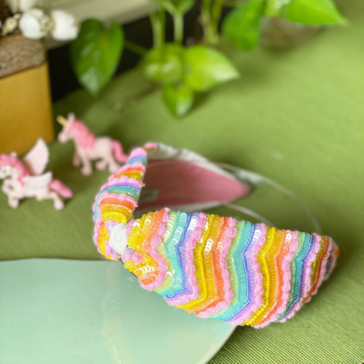 Evissa Chevron Hand Embroidered Headband | Joey & Pooh