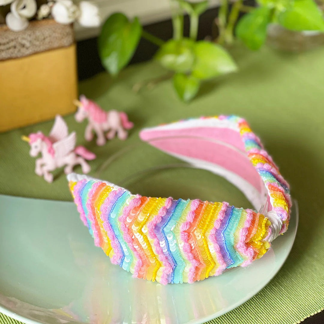 Evissa Chevron Hand Embroidered Headband | Joey & Pooh