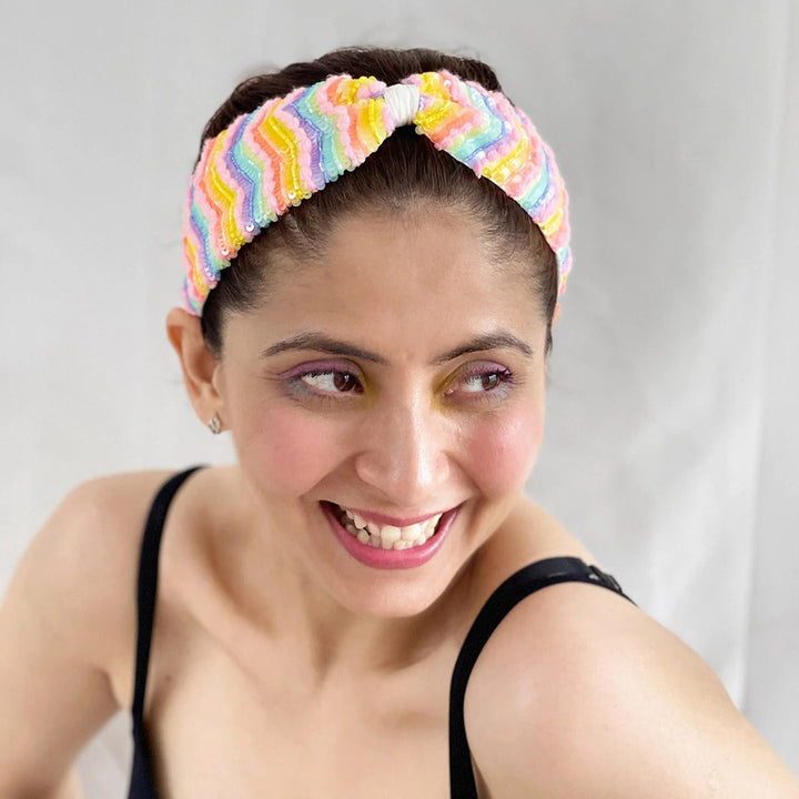 Evissa Chevron Hand Embroidered Headband | Joey & Pooh