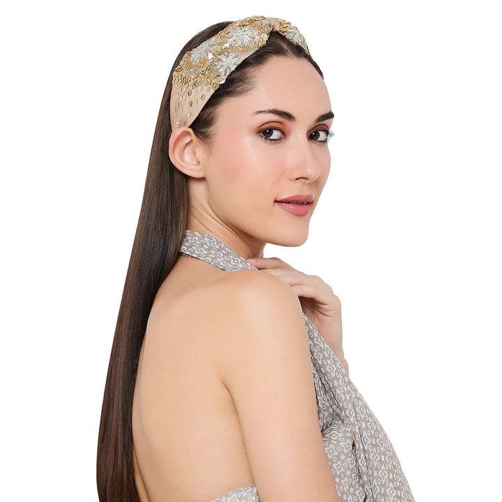 Natassha Gold Embroidered Headband | Joey & Pooh