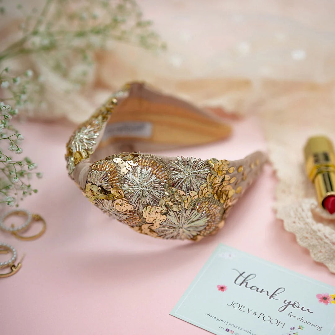 Natassha Gold Embroidered Headband | Joey & Pooh