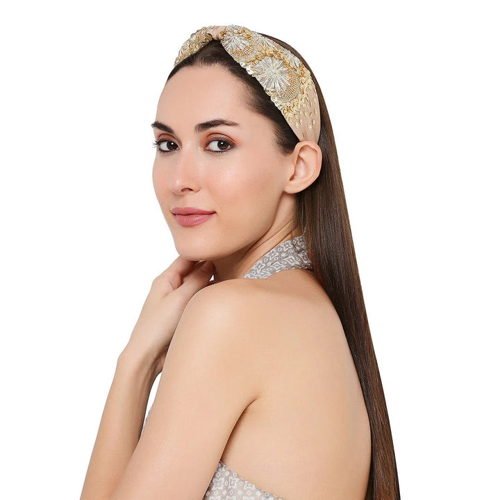 Natassha Gold Embroidered Headband | Joey & Pooh