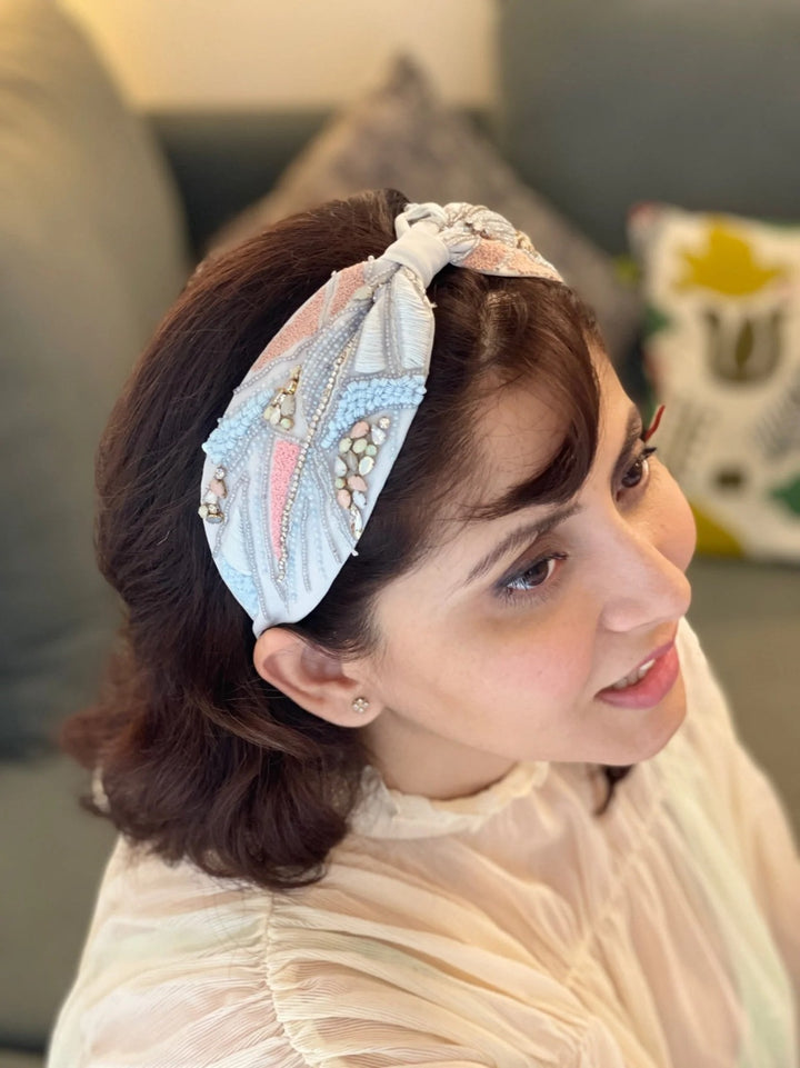 Peyton Blue Hand Embroidered Headband | Joey & Pooh