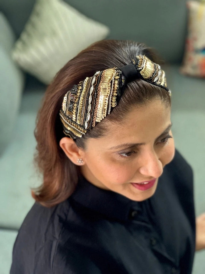 Samira Black Hand Embroidered Headband | Joey & Pooh