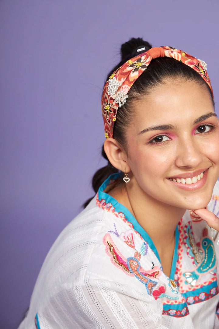 Terracotta Tribal Embroidered Printed Headband | Joey & Pooh