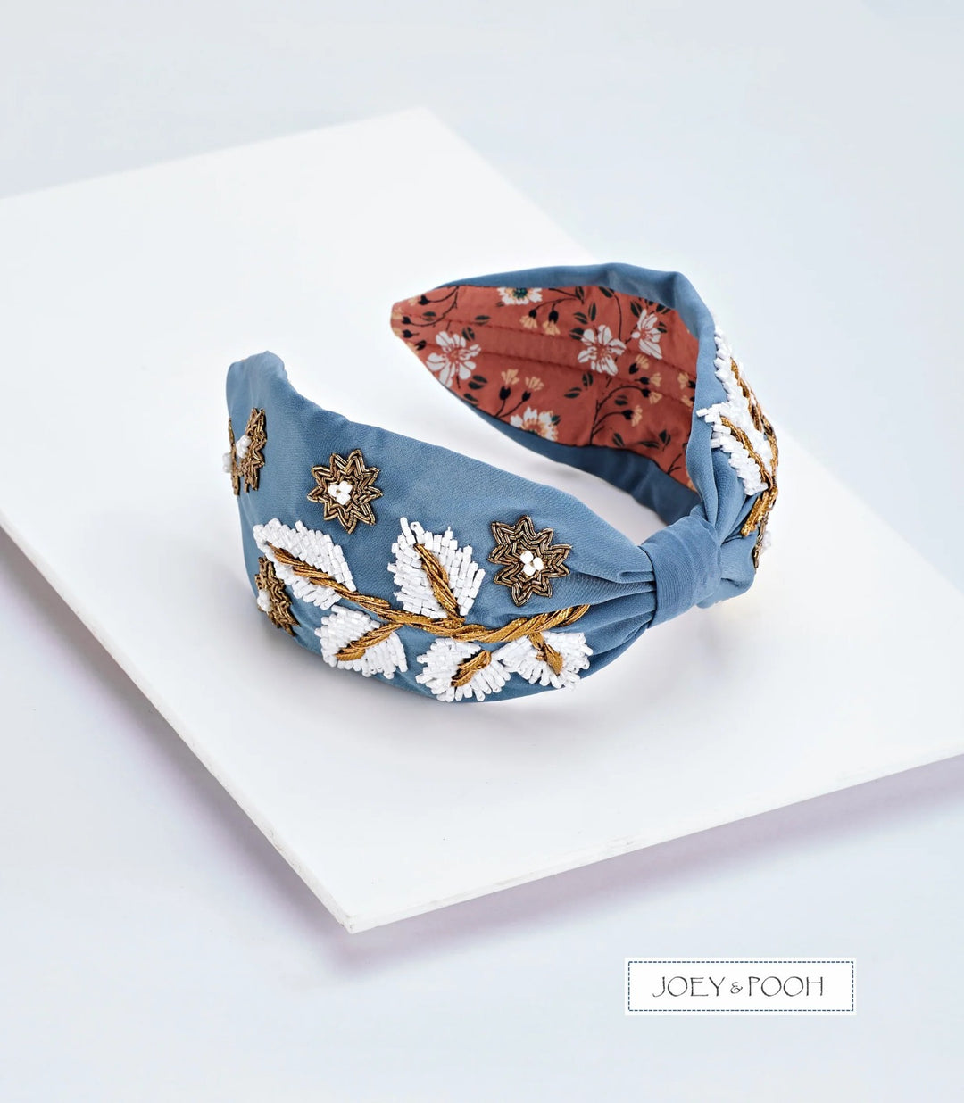 Claire Hand Embroidered Blue Headband | Joey & Pooh
