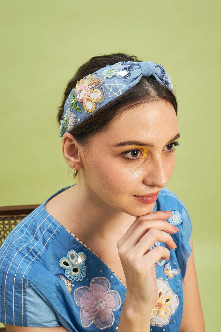 Thea Blue Mirror Embellished Headband | Joey & Pooh