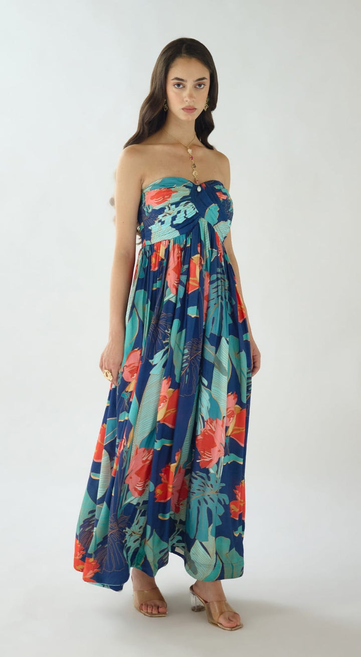Blue Lagoon Bloom Resort Dress | Basanti Kapde Aur Koffee