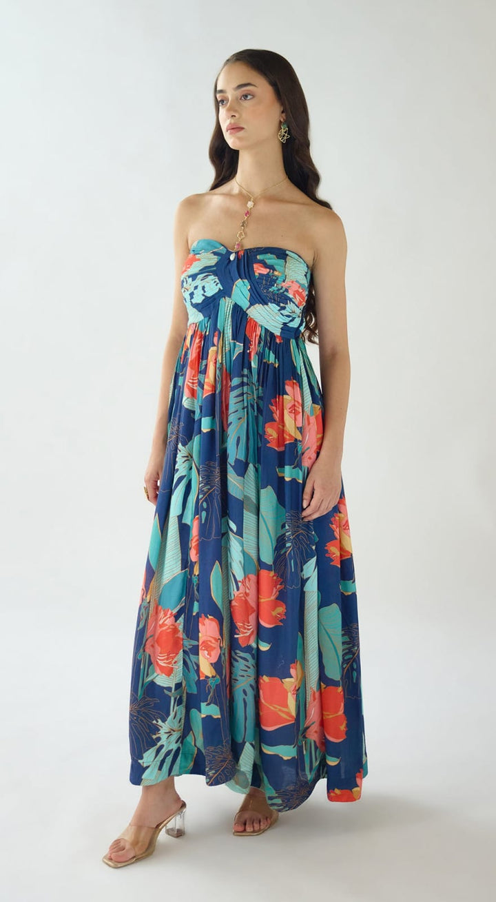 Blue Lagoon Bloom Resort Dress | Basanti Kapde Aur Koffee