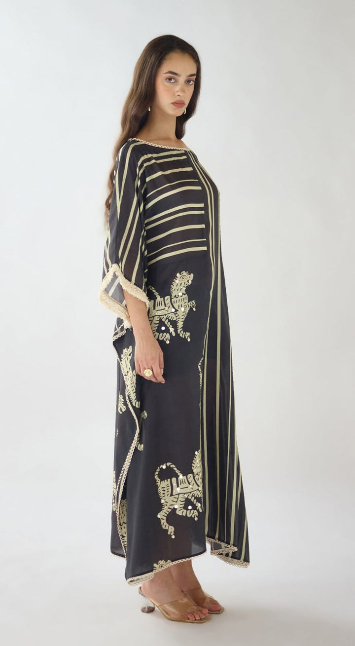 Black Stripes Abstract Kaftan Resort Set | Basanti Kapde Aur Koffee