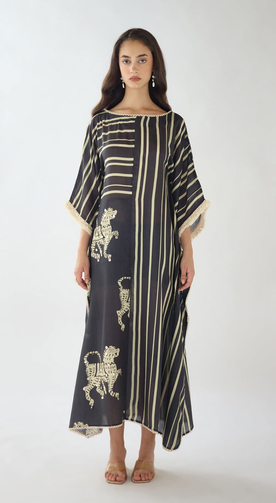 Black Stripes Abstract Kaftan Resort Set | Basanti Kapde Aur Koffee
