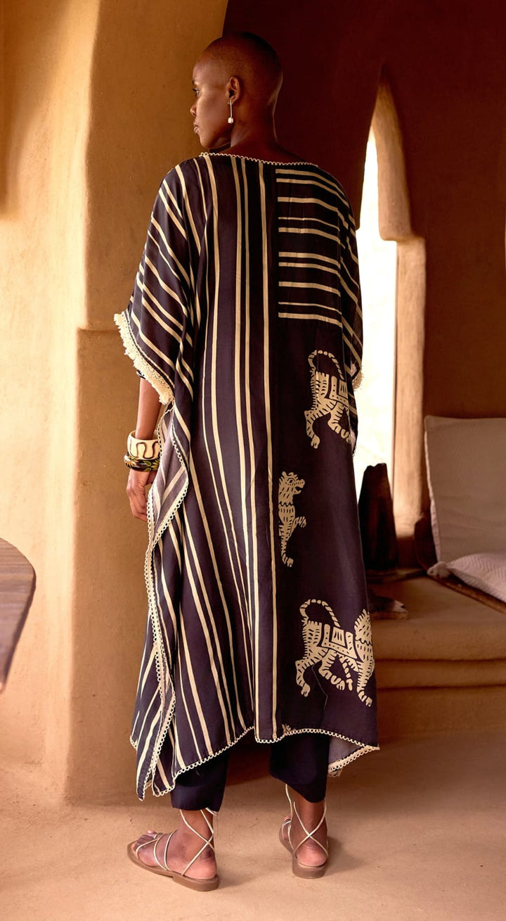 Black Stripes Abstract Kaftan Resort Set | Basanti Kapde Aur Koffee
