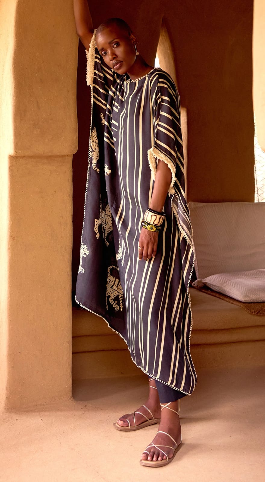 Black Stripes Abstract Kaftan Resort Set | Basanti Kapde Aur Koffee