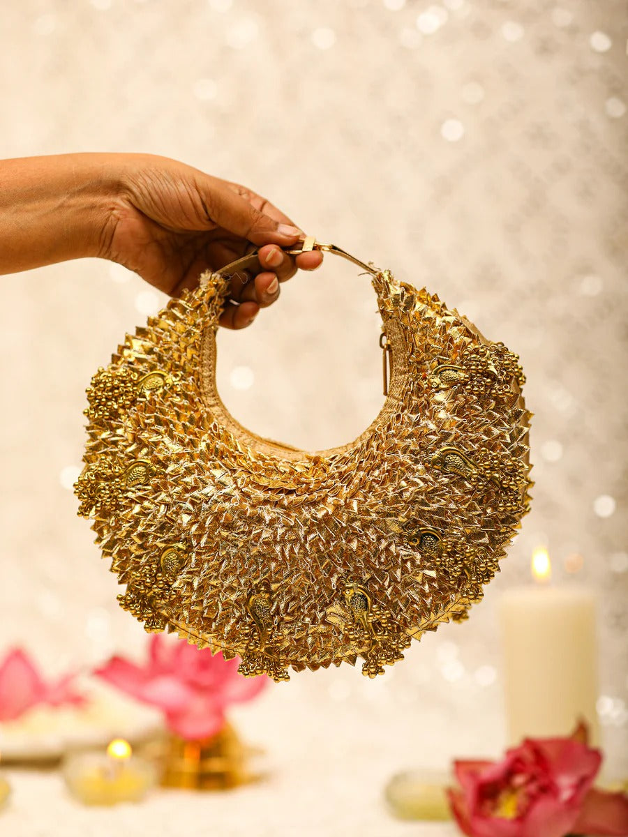 Ishani Gold Crescent Bag | 5 Elements by Radhika