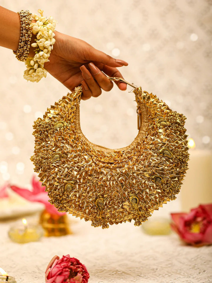 Ishani Gold Crescent Bag | 5 Elements by Radhika