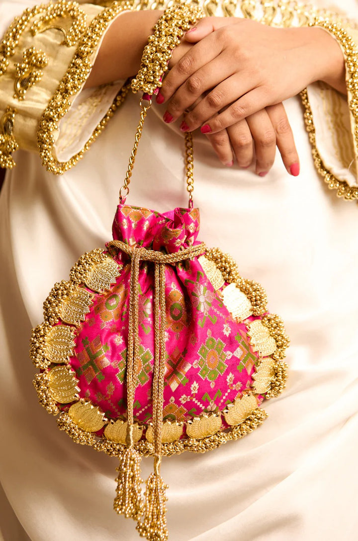 Avika Pink Potli Drawstring Bag | 5 Elements by Radhika