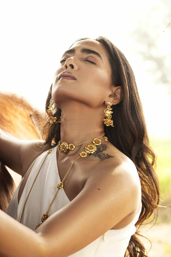Life In Bloom Hoops - Gold Textured Finish | Astha Jagwani