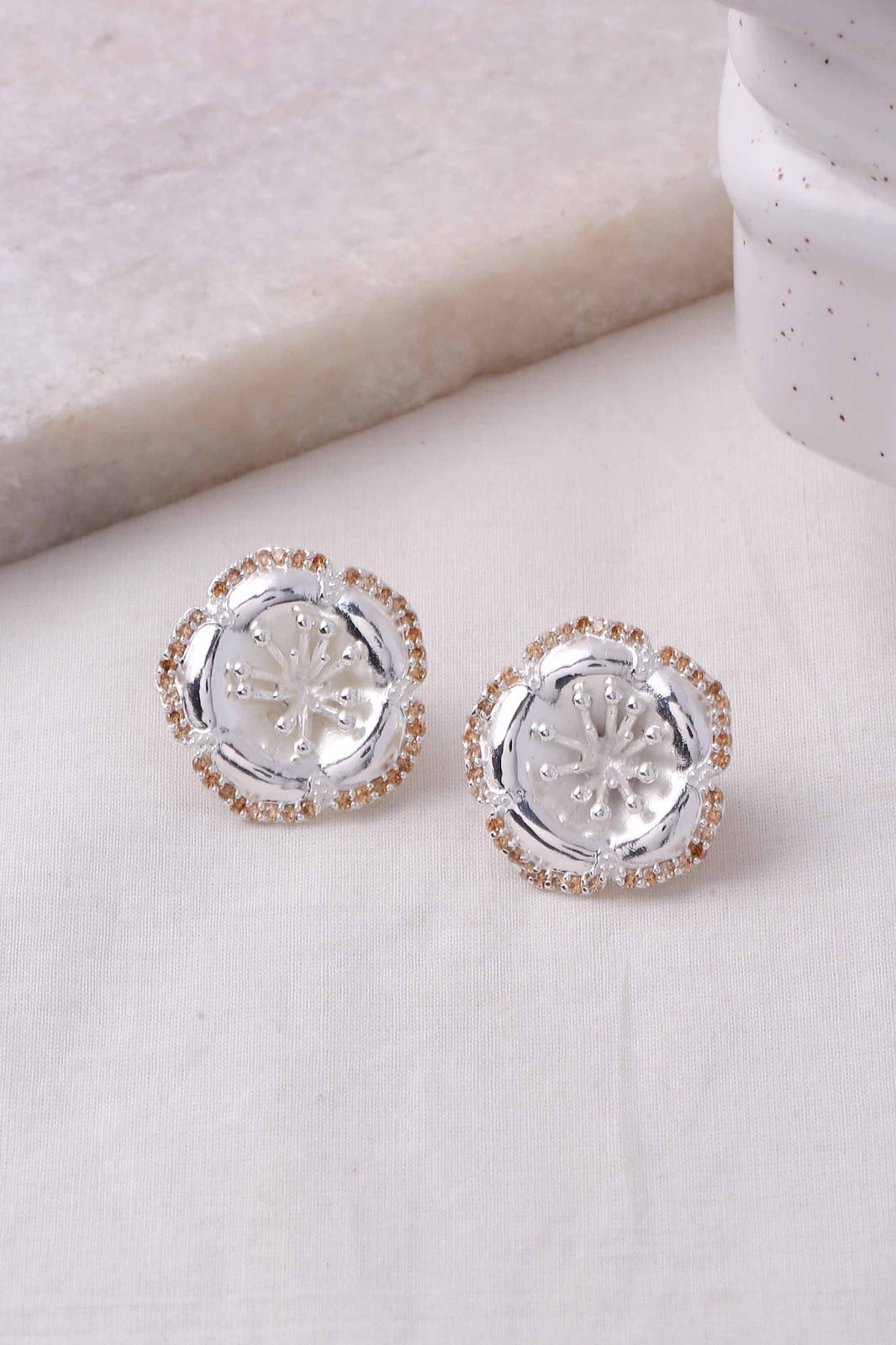 Bloom Studs - Silver High  Finish | Astha Jagwani