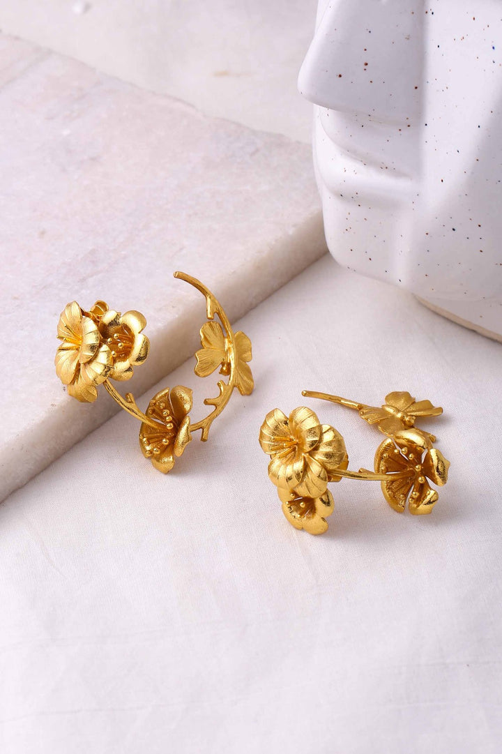 Love In Idleness Hoops - Gold Textured Finished | Astha Jagwani