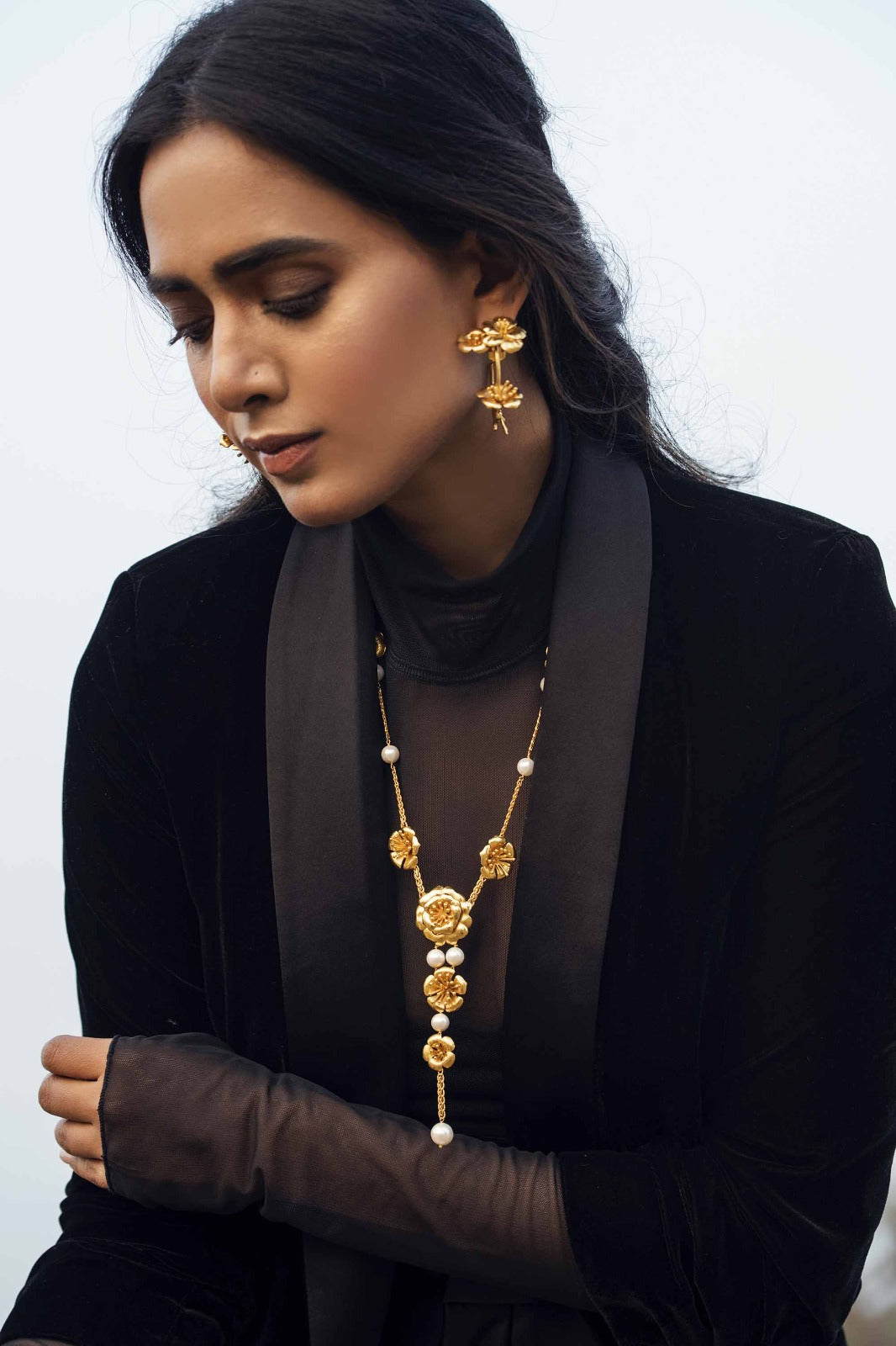 Love In Idleness Hoops - Gold Textured Finished | Astha Jagwani