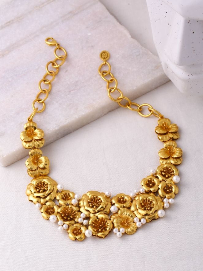 Antheia Necklace - Gold Textured Finish | Astha Jagwani