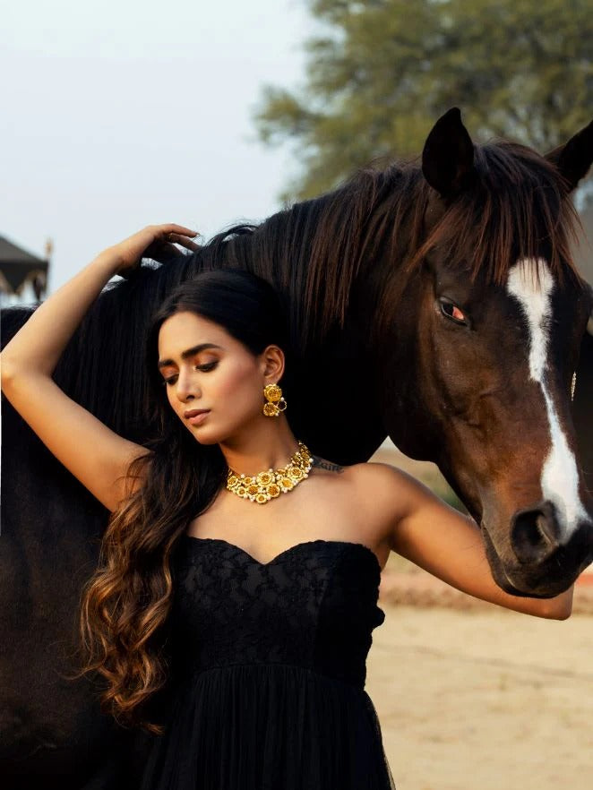 Antheia Necklace - Gold Textured Finish | Astha Jagwani