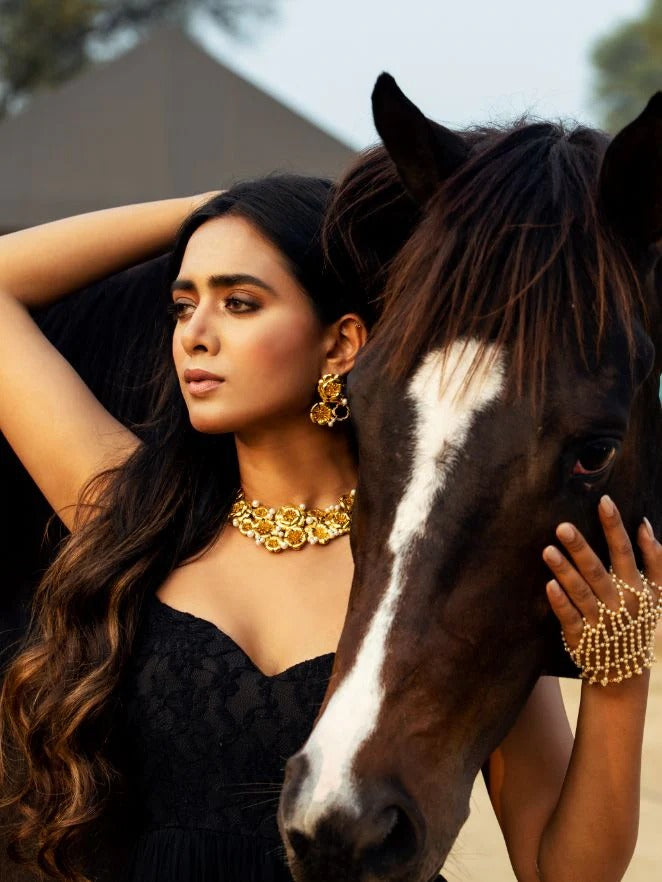 Antheia Necklace - Gold Textured Finish | Astha Jagwani