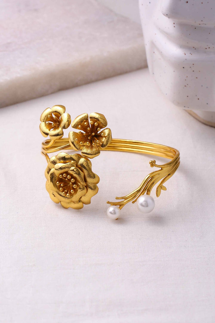 Periwinkle Cuff Bracelet - Gold Textured Finish | Astha Jagwani