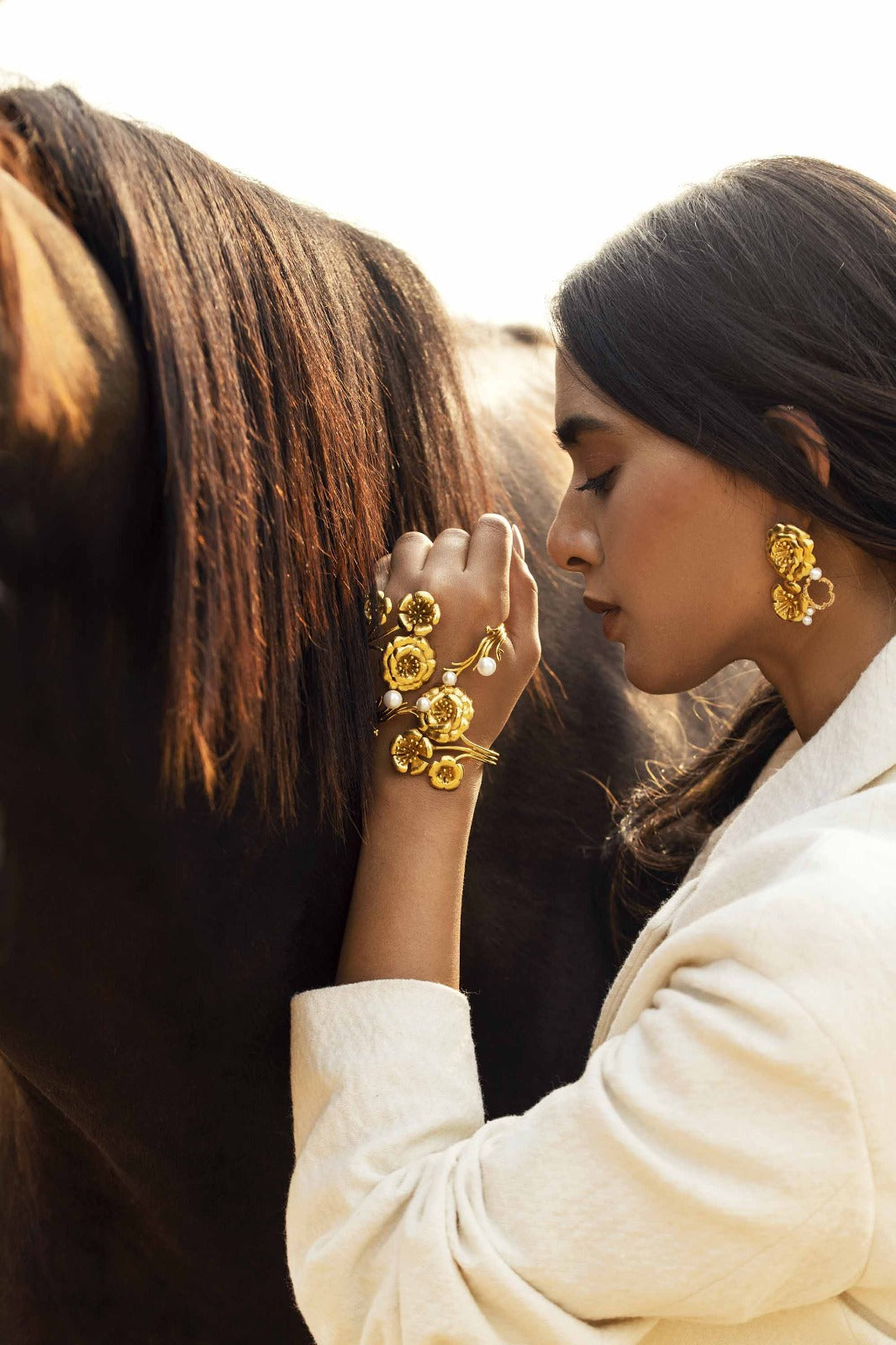 Periwinkle Cuff Bracelet - Gold Textured Finish | Astha Jagwani