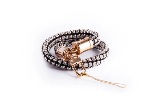 Chunky Crystal Wristlet - Black & Silver |Natelzee