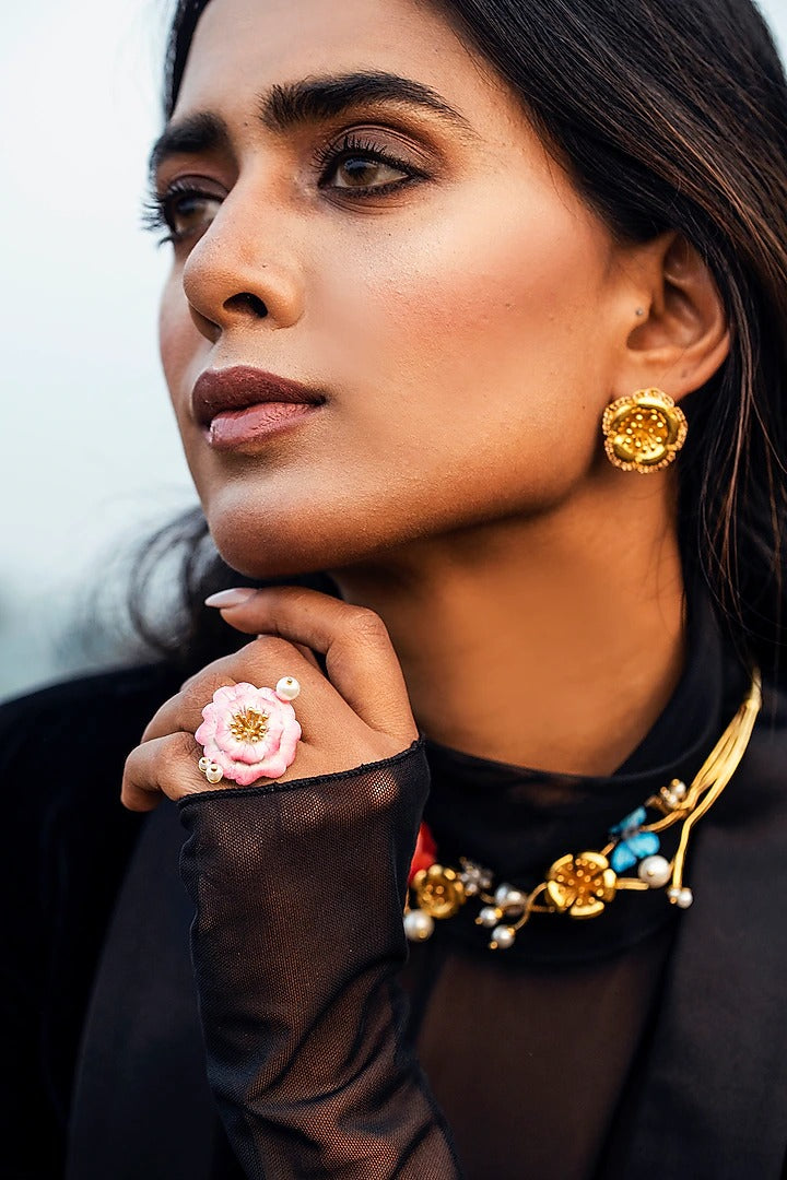 Indian Rose Ring - Pink Enamelled | Astha Jagwani
