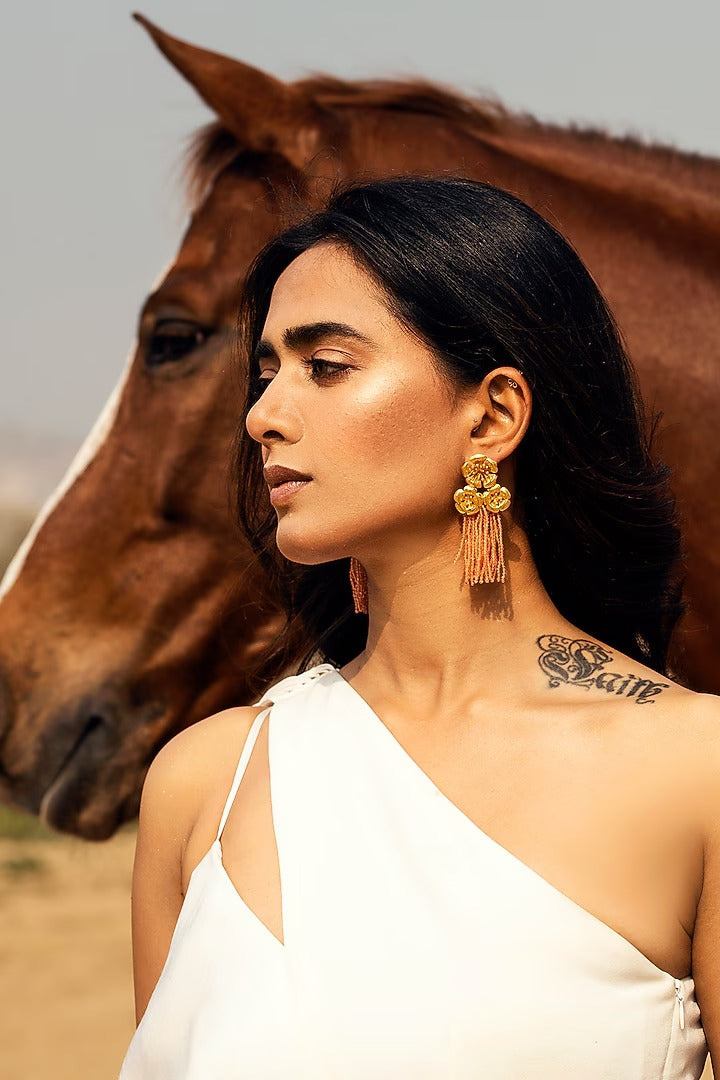 Ikenaba Earrings - Coral Tassels | Astha Jagwani