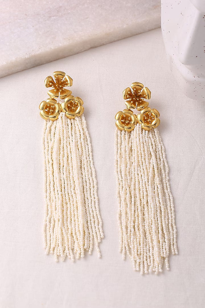 Ikenaba Earrings - White Tassels | Astha Jagwani