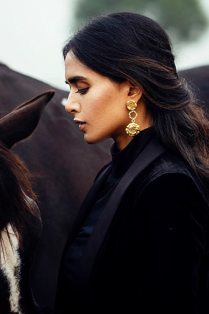 Fleurir Earrings- Gold Textured Finish | Astha Jagwani