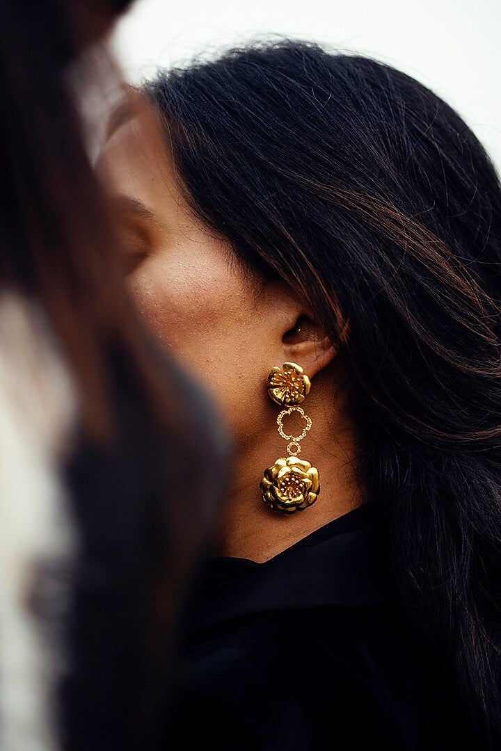 Fleurir Earrings- Gold Textured Finish | Astha Jagwani