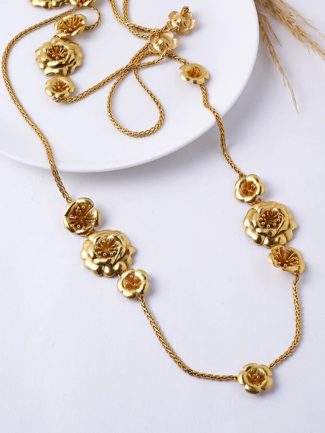 Gilded Flowers Chain- Gold Textured Finish | Astha Jagwani