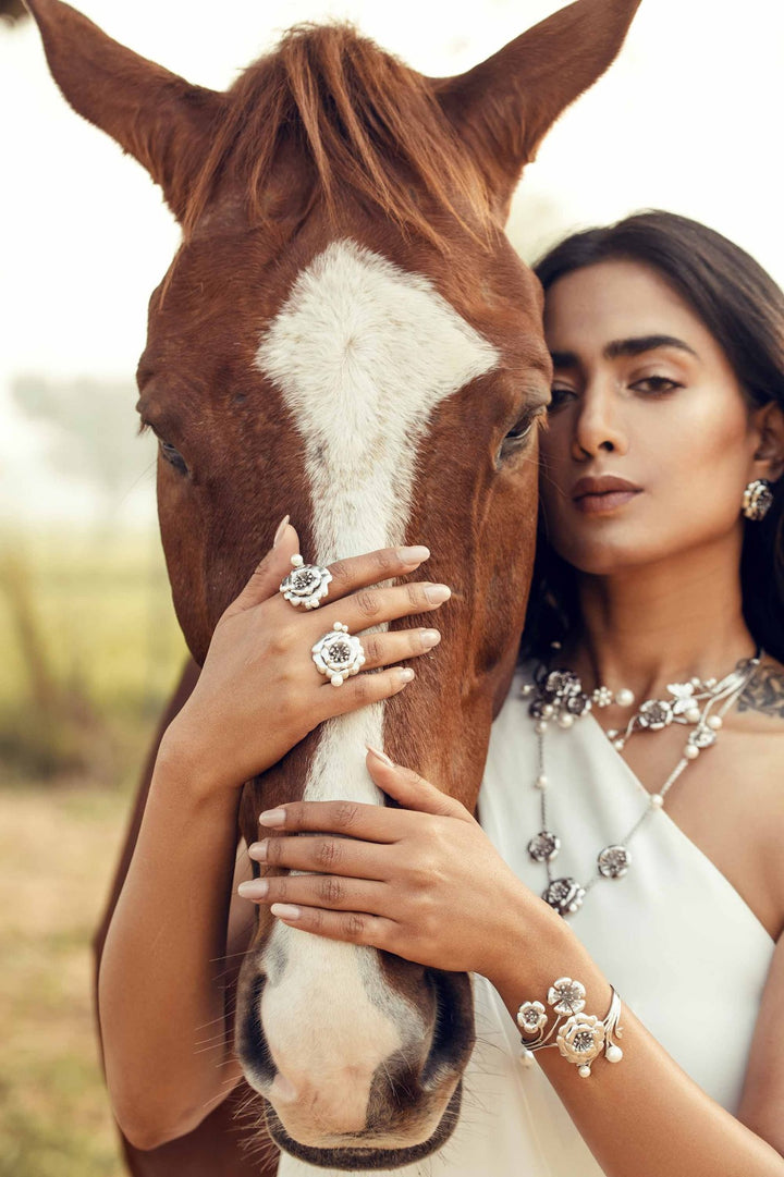 Indian Rose Ring - Silver Textured Finish | Astha Jagwani
