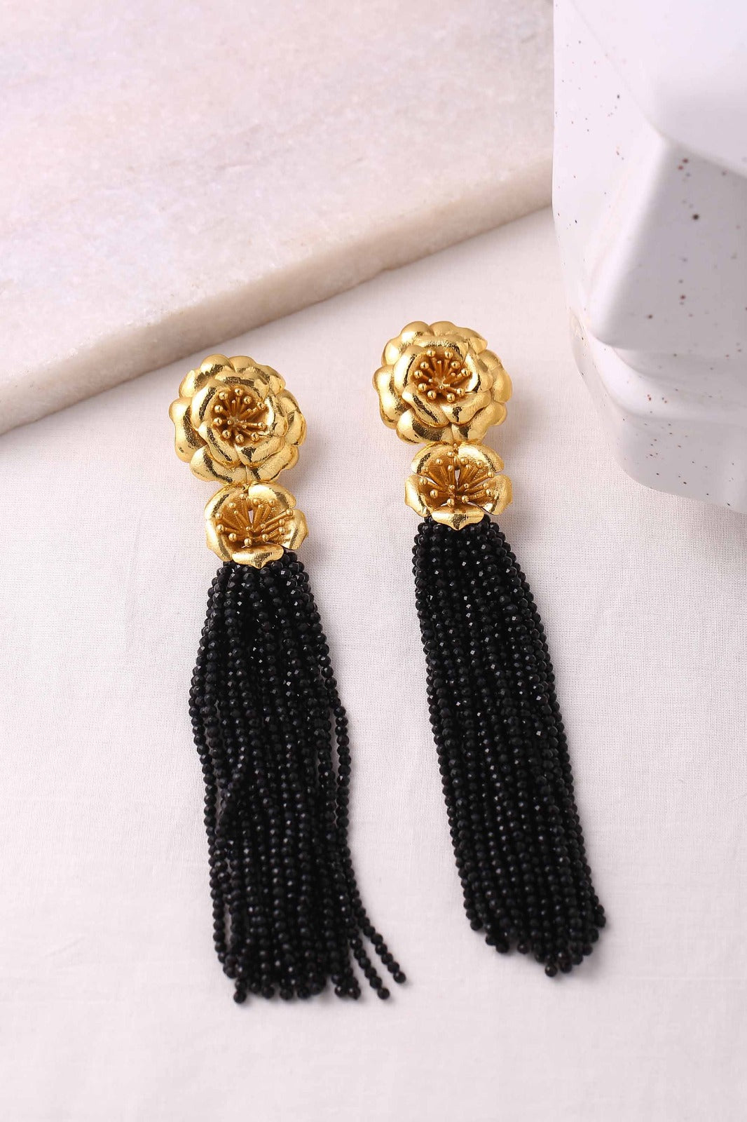 Mykonos Earrings - Black Tassels | Astha Jagwani