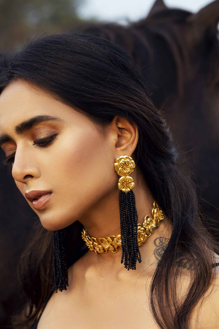 Mykonos Earrings - Black Tassels | Astha Jagwani