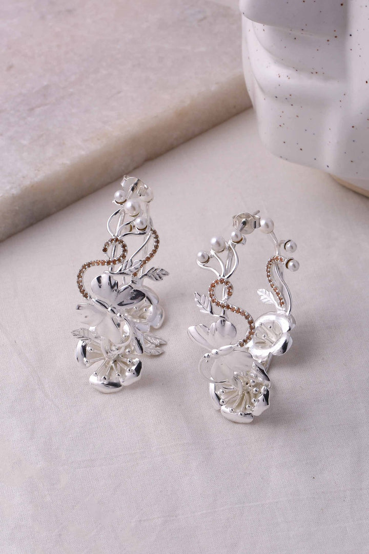 Life In Bloom Hoops - Silver High Finish | Astha Jagwani