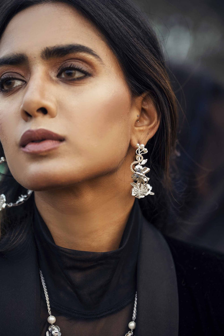 Life In Bloom Hoops - Silver High Finish | Astha Jagwani