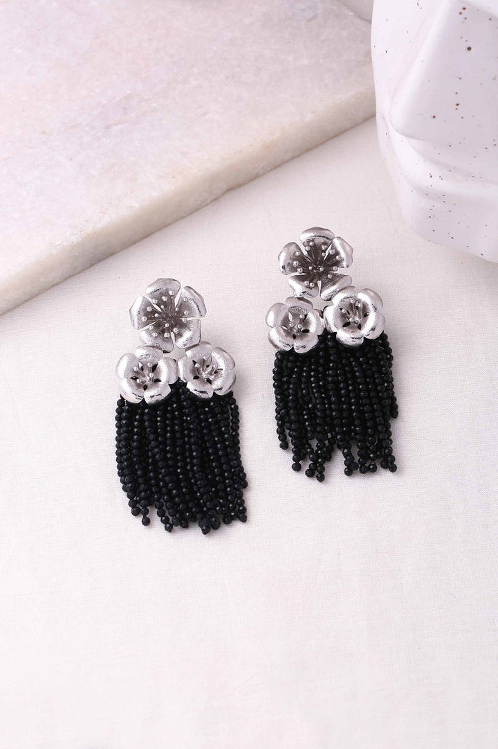 Ikebana Earrings  - Black Tassels | Astha Jagwani