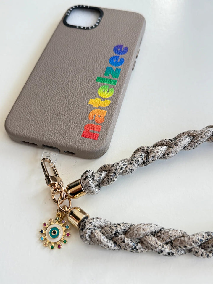Faux Leather Braided Wristlet with Enamel Evil Eye Charm |Natelzee