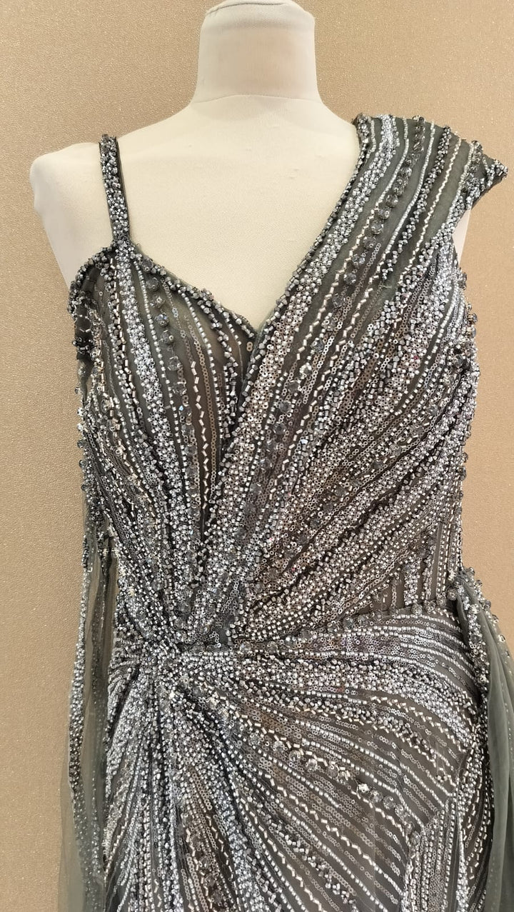Charcoal Shimmer Embellished Couture Gown| Inaayat by Divya Taimni