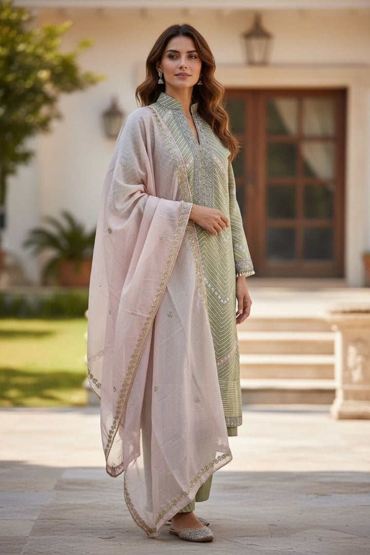 Sage Green Gottapatti Suit|Kuwarani Ritu