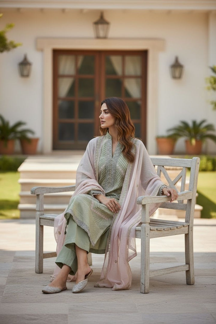 Sage Green Gottapatti Suit|Kuwarani Ritu