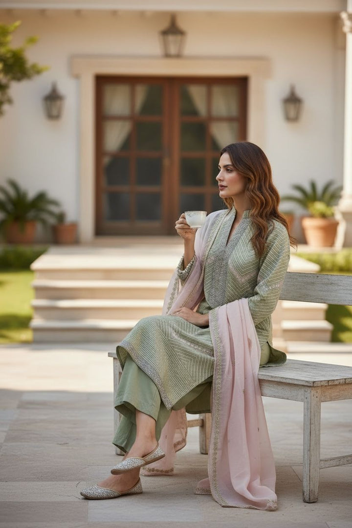 Sage Green Gottapatti Suit|Kuwarani Ritu