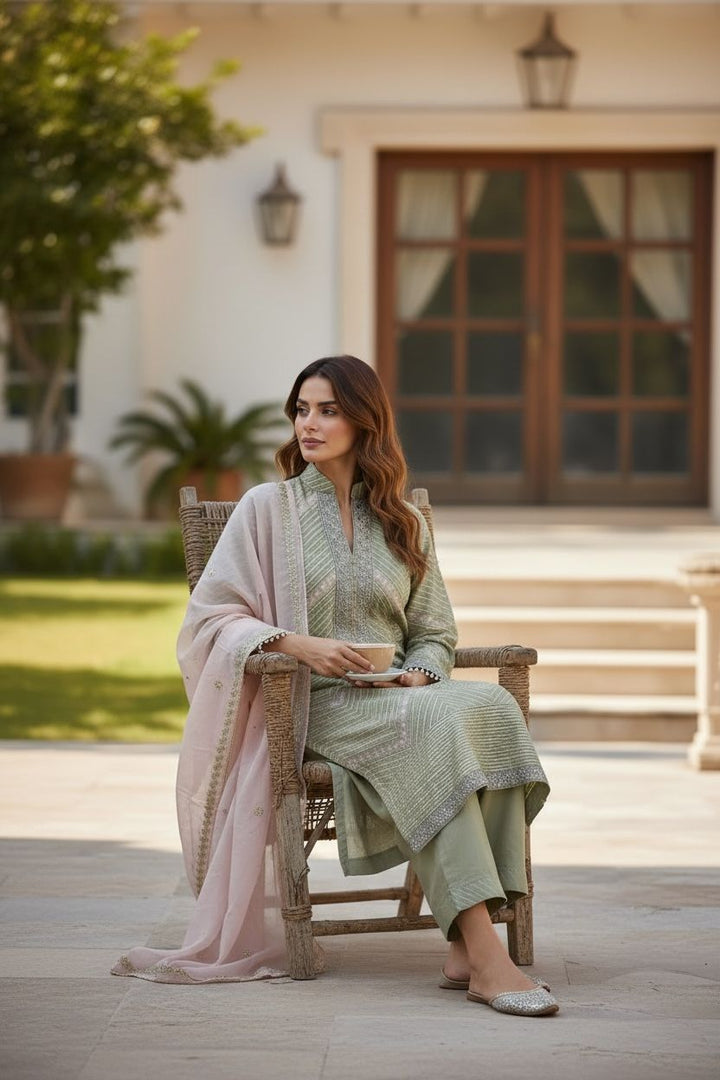 Sage Green Gottapatti Suit|Kuwarani Ritu
