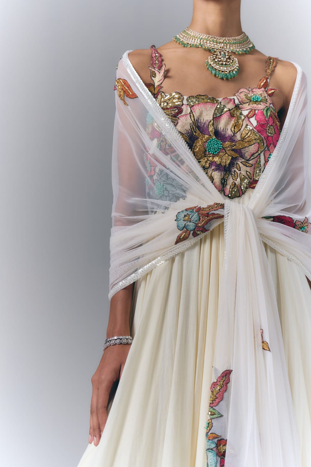 Ivory Bloom Anarkali Set|VARUN BAHL